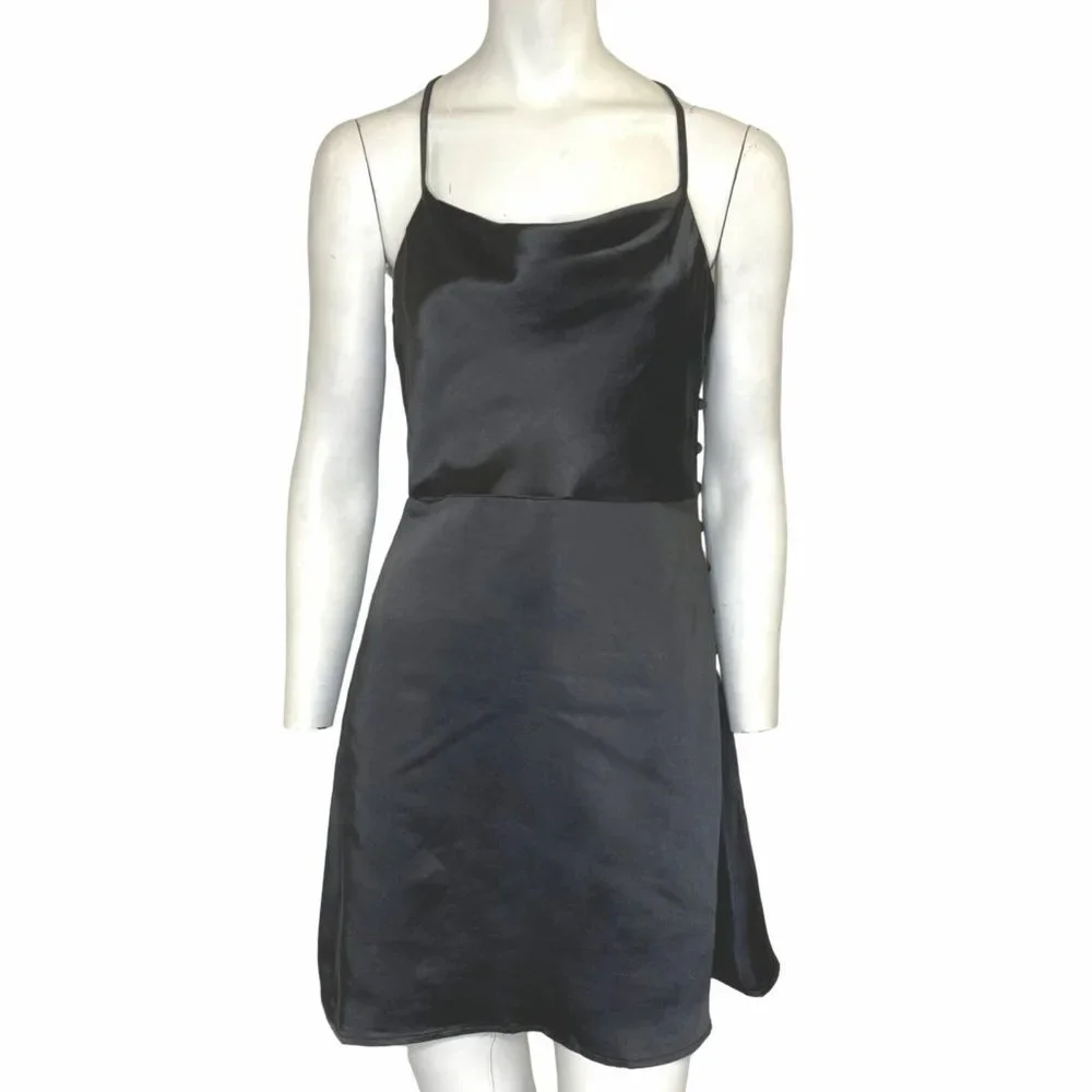 The Vintage Shop Drape Neck Mini Slip Dress Black Size Large NWT